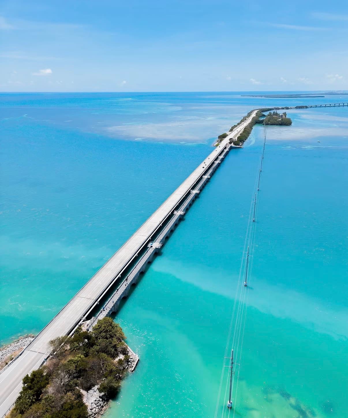 The Overseas Highway crossing turquoise water between the Keys